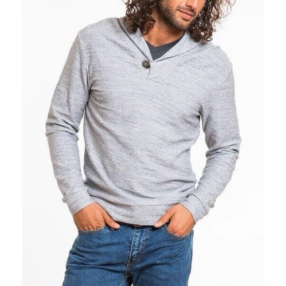 Marine Layer Men Sweater Gray Heathered Shawl Knit Pullover Jumper